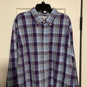 Saddlebred Mens Large Classic Fit Plaid Button Up Long Sleeve Shirt, Blue